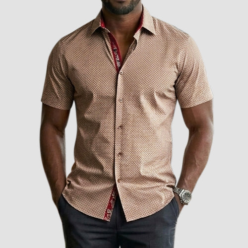 American Breed Short Sleeve Print Shirt in Brown Geo