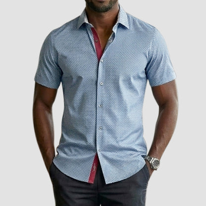 American Breed Short Sleeve Print Shirt in Blue & Grey Geo