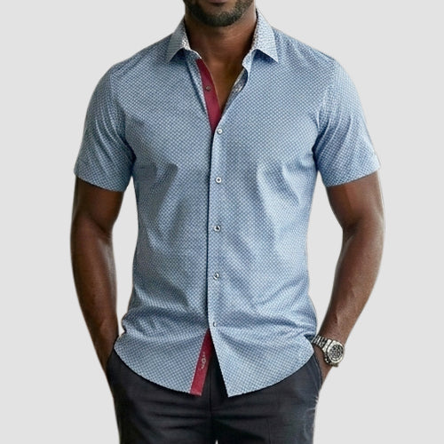 American Breed Short Sleeve Print Shirt in Blue & Grey Geo