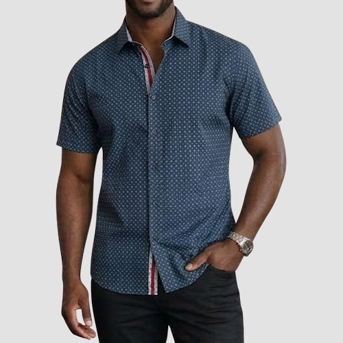 American Breed Short Sleeve Print Shirt in Navy