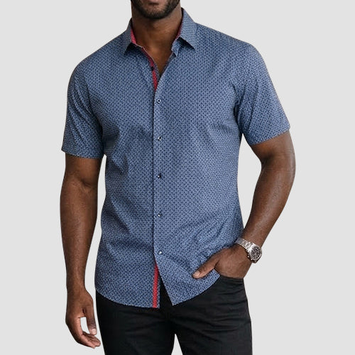 American Breed Short Sleeve Print Shirt in Navy
