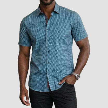 American Breed Short Sleeve Print Shirt in Bright Teal