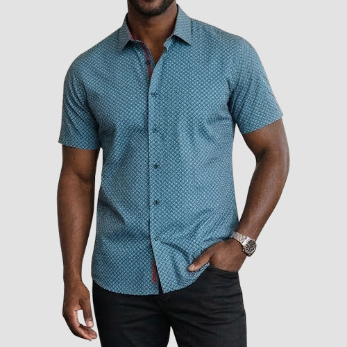American Breed Short Sleeve Print Shirt in Bright Teal