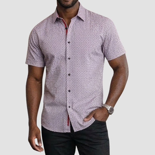 American Breed Short Sleeve Print Shirt in Lilac Pink