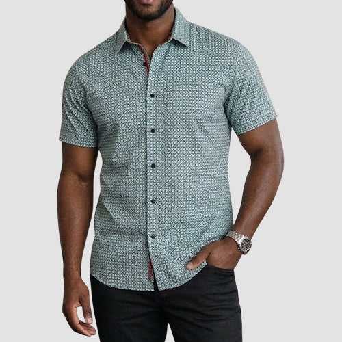 American Breed Short Sleeve Print Shirt in Pale Olive Green