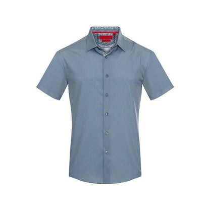 American Breed Short Sleeve Print Shirt in Blue & Grey Geo