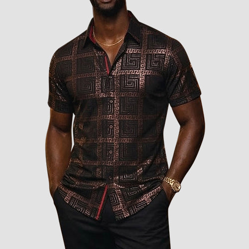 VIP Collection Short Sleeve Foil Shirt in Black & Bronze