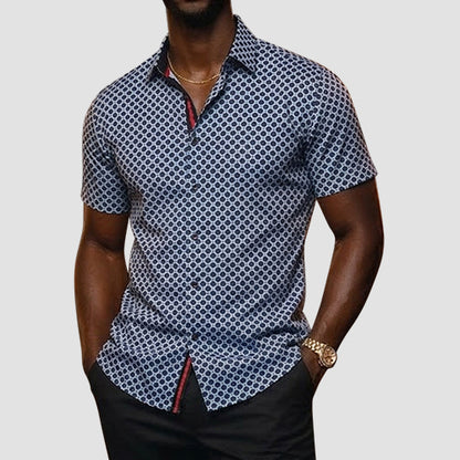 VIP Collection Short Sleeve Foil Shirt in Blue & Black