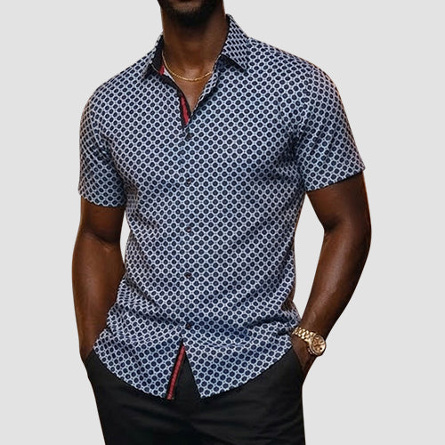 VIP Collection Short Sleeve Foil Shirt in Blue & Black
