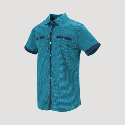 Breast Pocket Print Shirt in Aqua