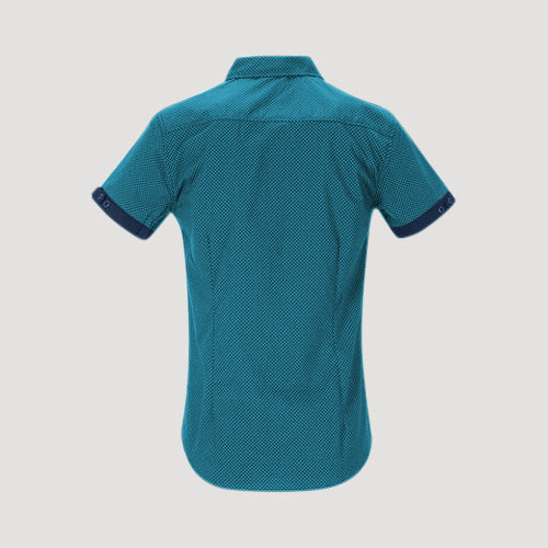 Breast Pocket Print Shirt in Aqua