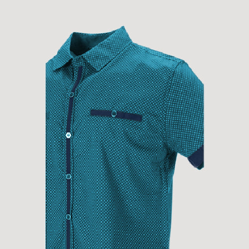 Breast Pocket Print Shirt in Aqua