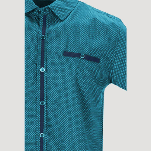 Breast Pocket Print Shirt in Aqua