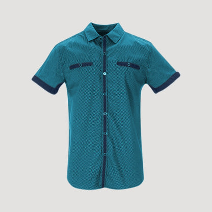 Breast Pocket Print Shirt in Aqua