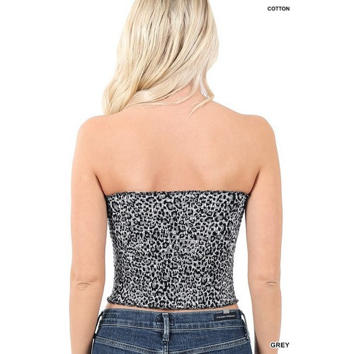 Leopard Smock Tube Top in Grey