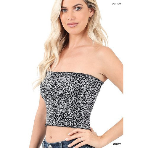 Leopard Smock Tube Top in Grey
