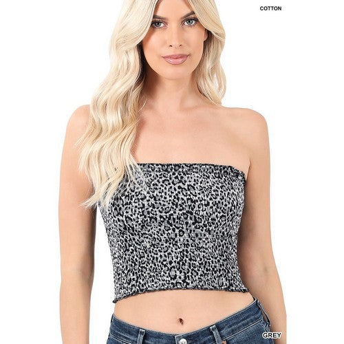 CT-3061 Leopard Smock Tube Top in Grey