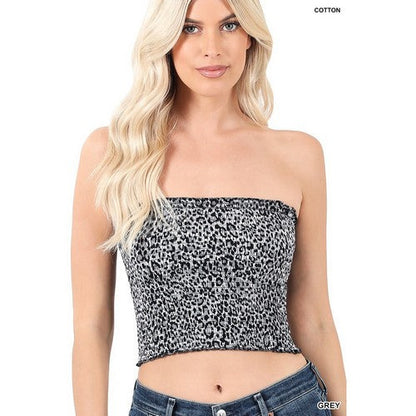 CT-3061 Leopard Smock Tube Top in Grey