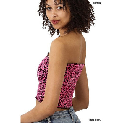 Leopard Smock Tube Top in Hot Pink
