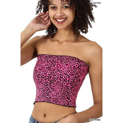 Leopard Smock Tube Top in Hot Pink