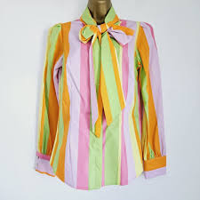Pussy Bow Shirt in Pink & Green Candy Stripe