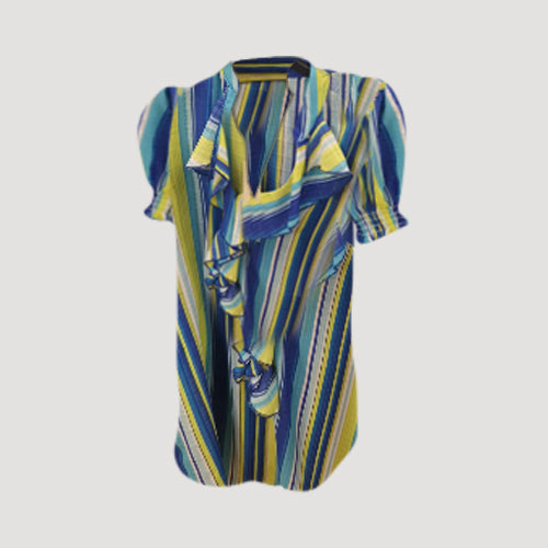 Frill Front Stripe Blouse in Blue