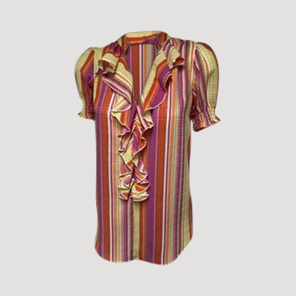 Frill Front Stripe Blouse in Pink
