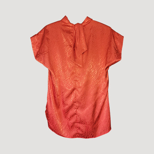 Tie Back High Neck Blouse in Red Tiger Stripe Satin