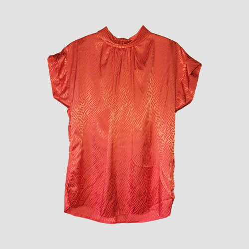 Tie Back High Neck Blouse in Red Tiger Stripe Satin