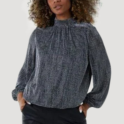 High Neck Blouse in Black Vintage Print