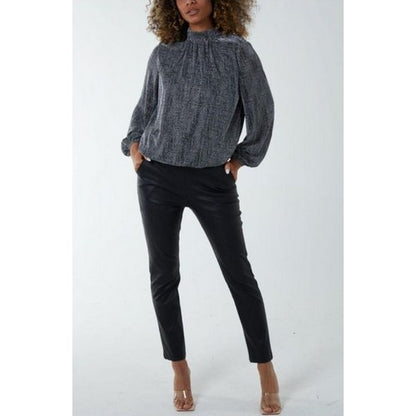 High Neck Blouse in Black Vintage Print