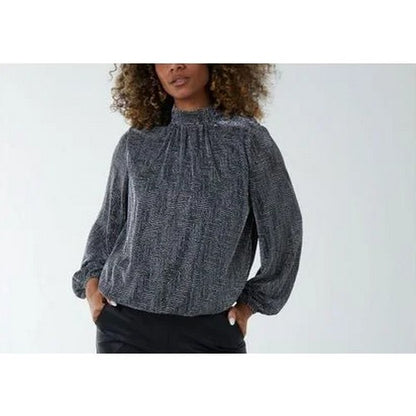 High Neck Blouse in Black Vintage Print