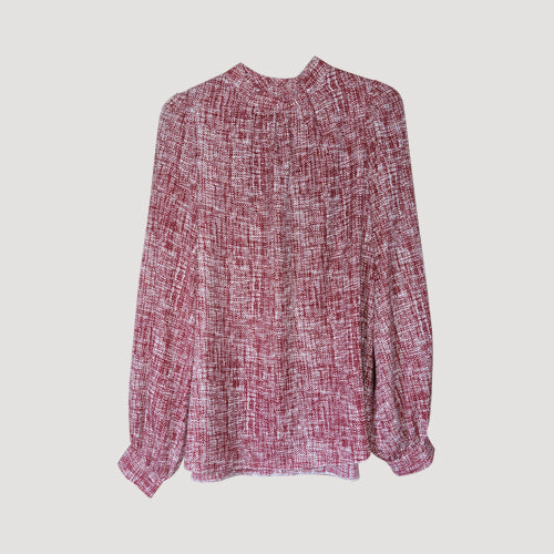High Neck Blouse in Burgundy Vintage Print