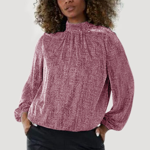 High Neck Blouse in Burgundy Vintage Print