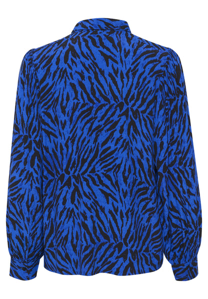 High Neck Blouse in Navy & Black Chiffon Tiger Print