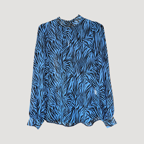 High Neck Blouse in Navy & Black Chiffon Tiger Print