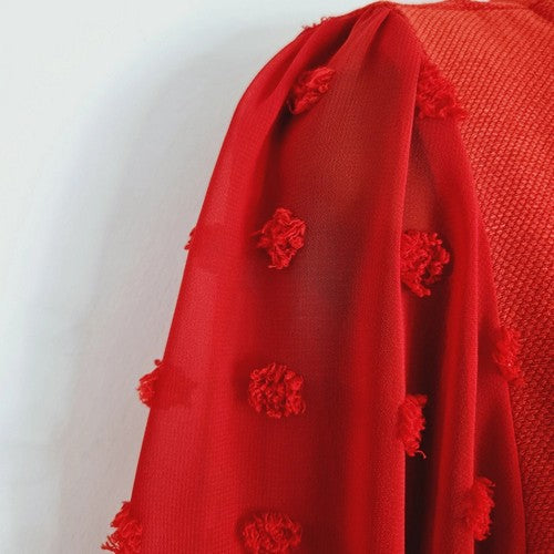 Dobby Sleeve Linen-Look Blouse in Red