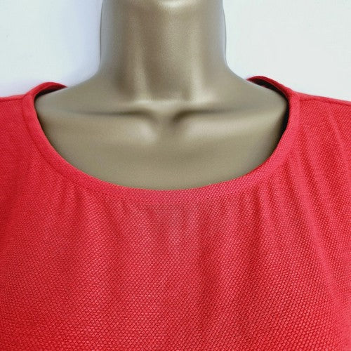 Dobby Sleeve Linen-Look Blouse in Red