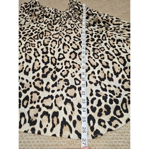 Elastic Cuff High Neck Blouse in Leopard Print
