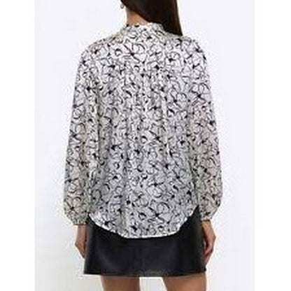 River Island Floral Print Pussy Bow Blouse in Ivory