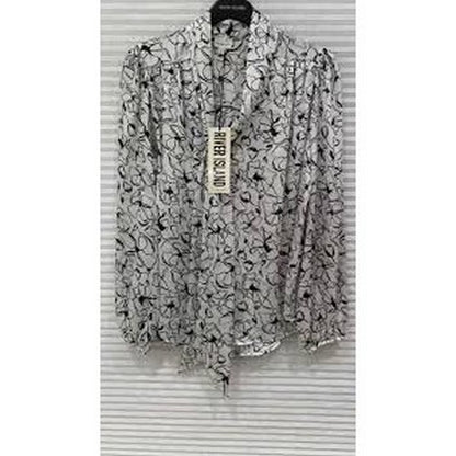 River Island Floral Print Pussy Bow Blouse in Ivory