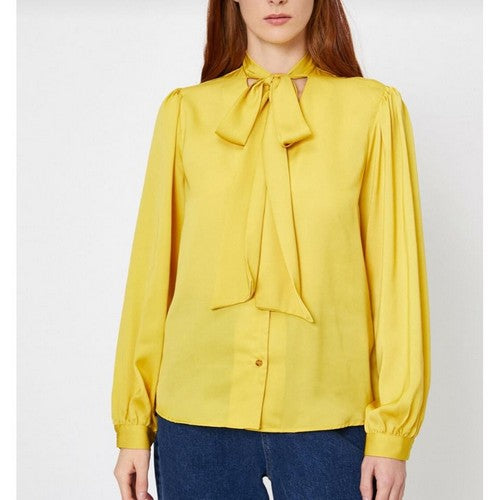 Satin Pussy Bow Blouse in Mustard