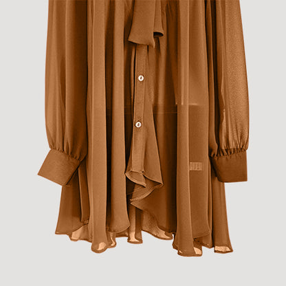 Pussy Bow Bell Shape Blouse in Light Brown