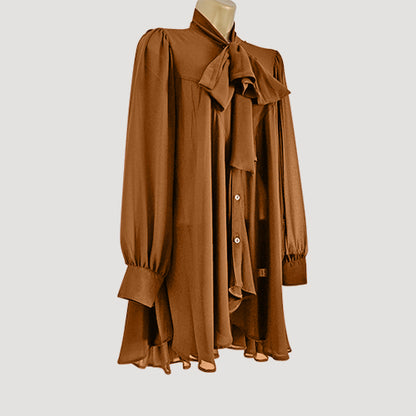 Pussy Bow Bell Shape Blouse in Light Brown