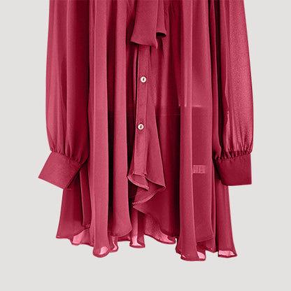 Pussy Bow Bell Shape Blouse in Magenta Satin