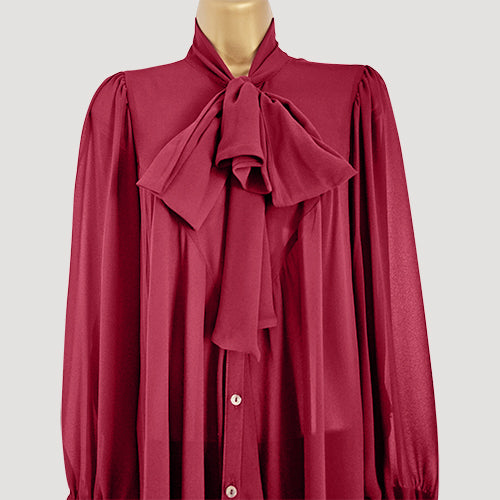 Pussy Bow Bell Shape Blouse in Magenta Satin
