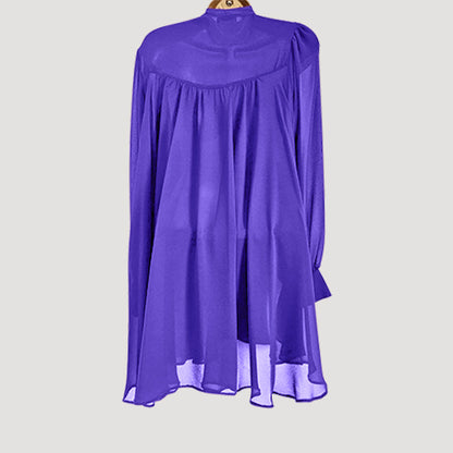Pussy Bow Bell Shape Blouse in Purple Sateen Chiffon
