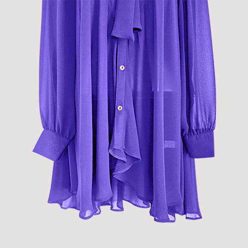 Pussy Bow Bell Shape Blouse in Purple Sateen Chiffon
