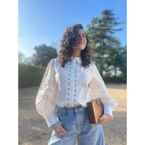 River Island 100% Cotton Eyelet Shirt in White