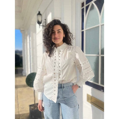 1733 River Island 100% Cotton Eyelet Shirt in White